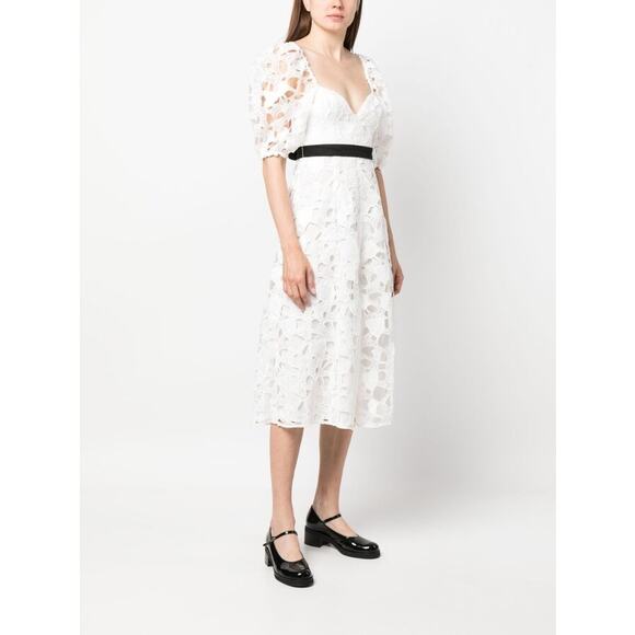 For Love & Lemons Marlene Midi Dress White Black Hearts M NWT - Picture 6 of 14